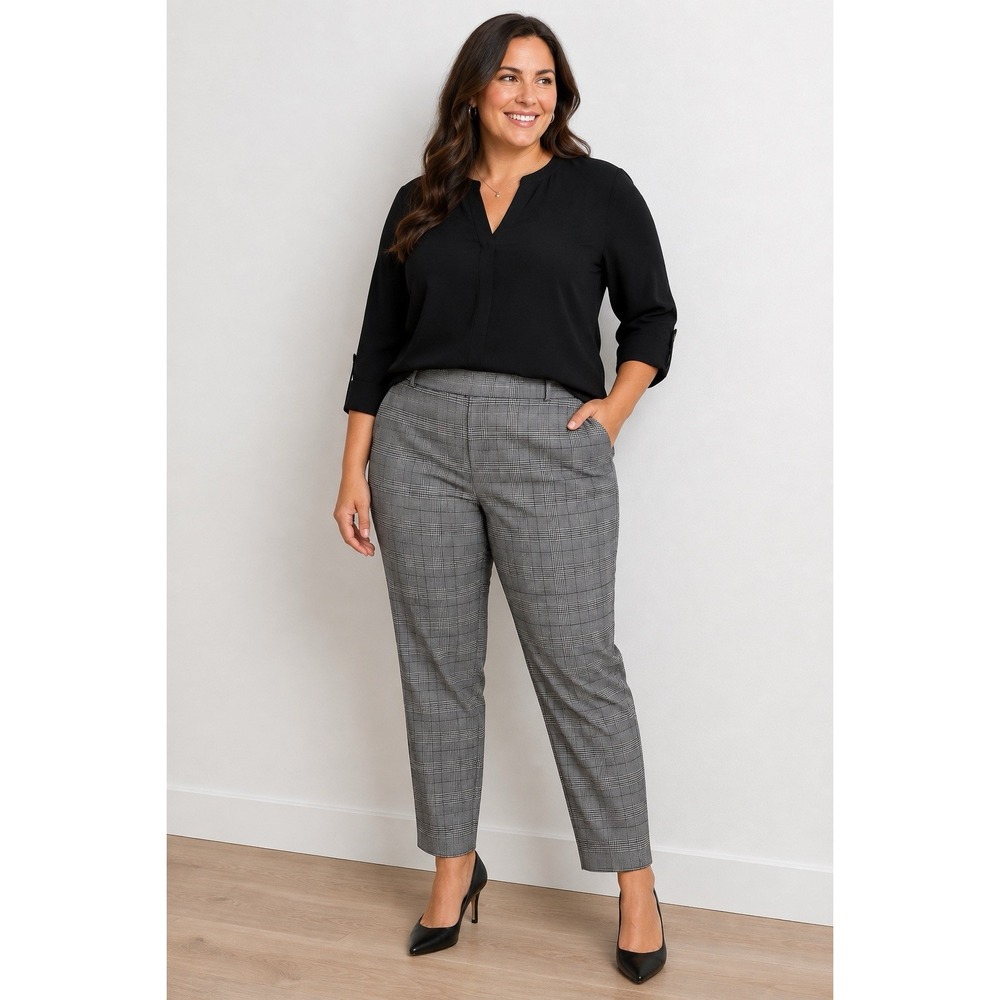 Calvin Klein Women's Plus Size 18W Plaid Tapered Ankle Pants Gray Black
